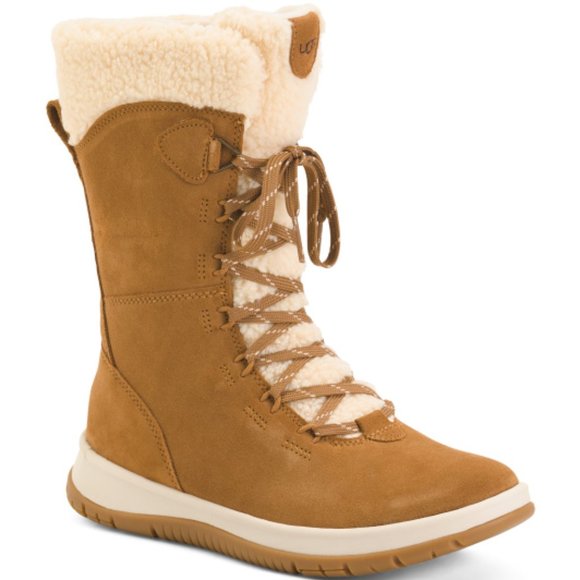 NIB UGG WOMEN'S TALL LAKESIDER SUEDE SHEARLING‎ LINED WINTER HIKING SNOW BOOTS - Picture 1 of 9